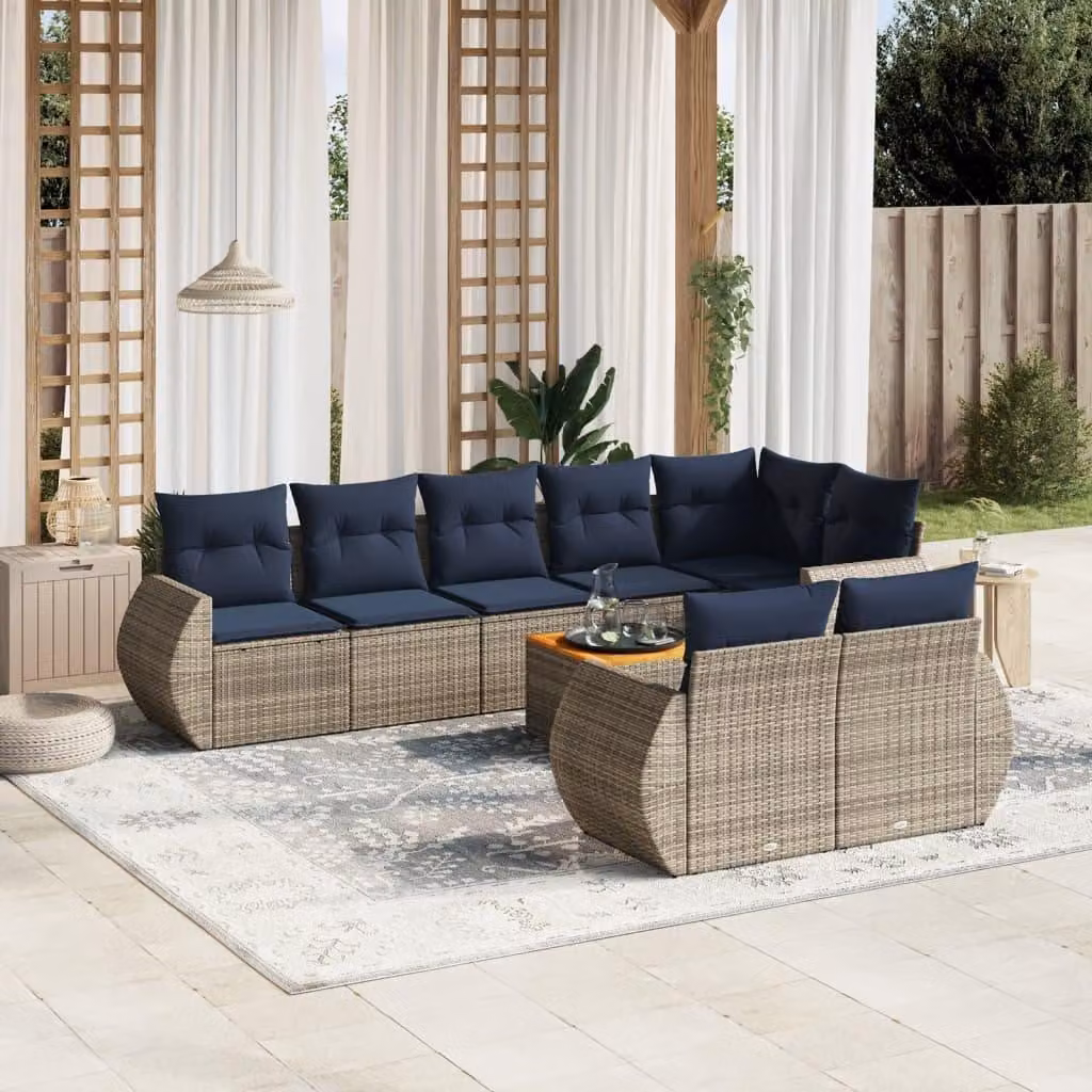 Maison Exclusive - Set di 9 pezzi per giardino con cuscini, grigio, polyrattan