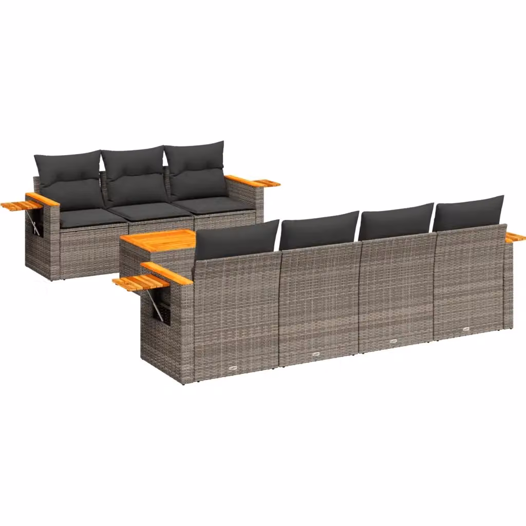 vidaXL Set Divano da Giardino 8 pz in Polyrattan Grigio con Cuscini Imbottiti e Tavolino – 2