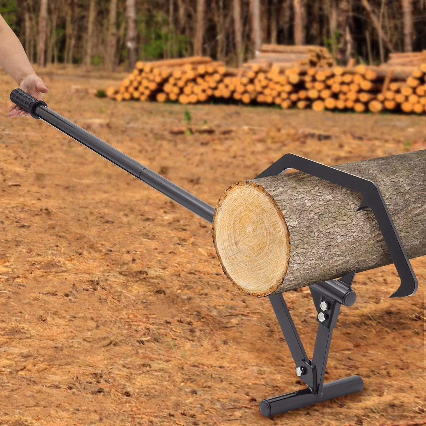 Sollevatore per tronchi regolabile - Gancio per la rotazione dei tronchi con supporto a rulli - Struttura in acciaio - Manico in gomma antiscivolo - Supporto a triangolo - Adatto per tronchi con diametro da 7,62 a 63,5 cm - Colore: nero