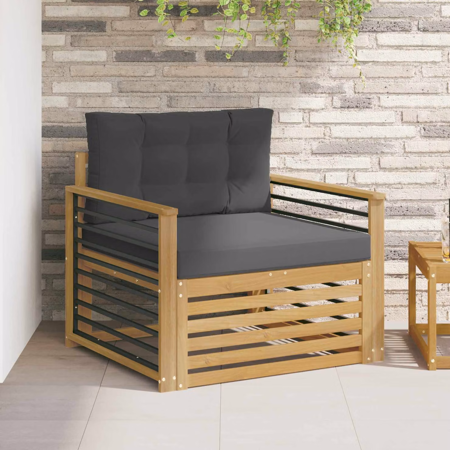 Divano da esterno moderno vidaXL in legno di acacia e tessuto bianco