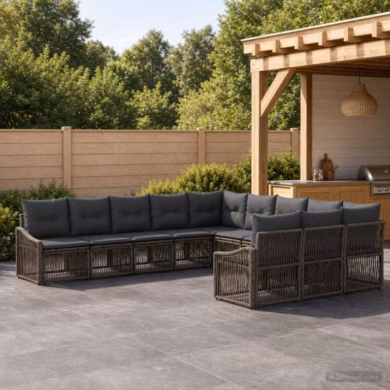 Maison Exclusive - Set da giardino composto da 11 pezzi, divano, colore grigio, realizzato in rattan sintetico