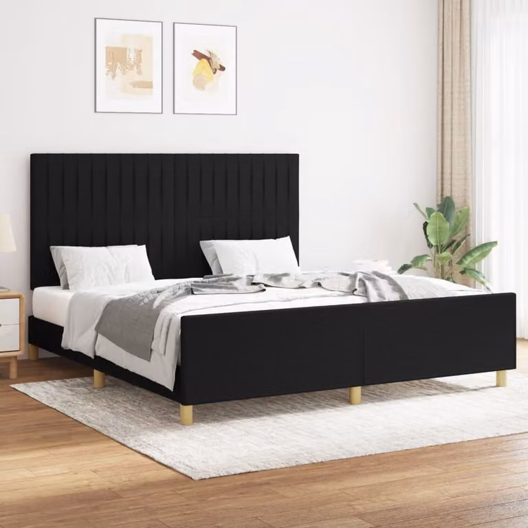 The Living Store Struttura letto con testiera nera 160x200 cm in tessuto