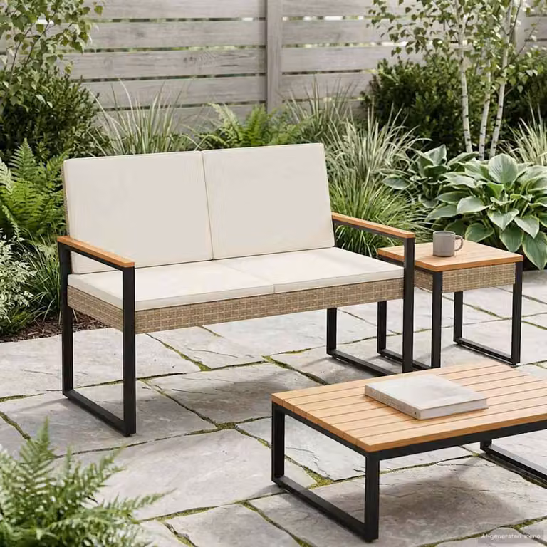 Panchina da esterno a 2 posti vidaXL in rattan e metallo beige e bianco L 107 x P 61 x H 80 cm