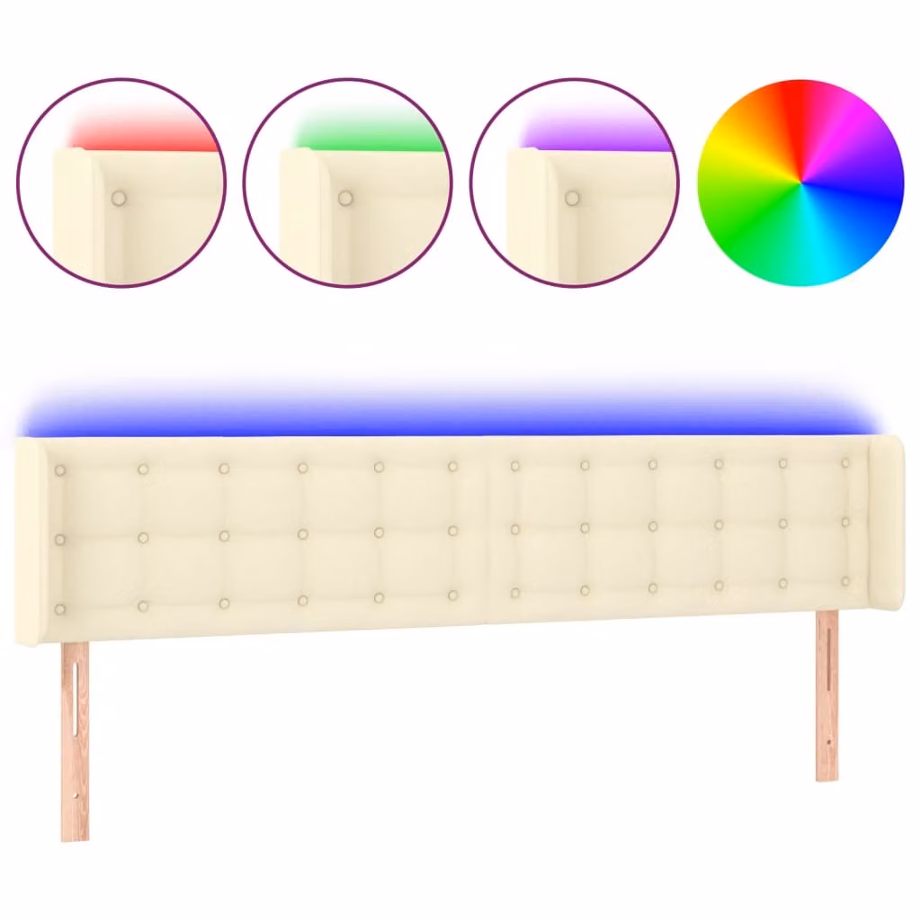 Testiera a LED Crema 203x16x78/88 cm in Pelle finta