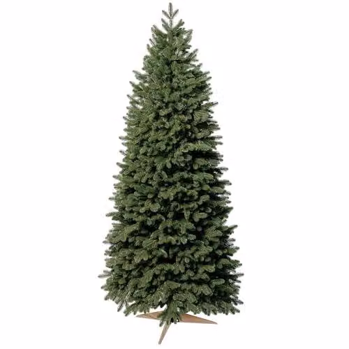 FAIRYTREES Albero di Natale artificiale pop-up sottile, 180 cm, verde | abete artificiale Nordmann Premium 100% stampato, realizzato a mano in Europa | supporto in legno | modello