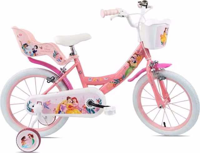 Bicicletta Disney Princess per bambine da 16 pollici con freni caliper e stabilizzatori in acciaio Hi-Ten, colore rosa