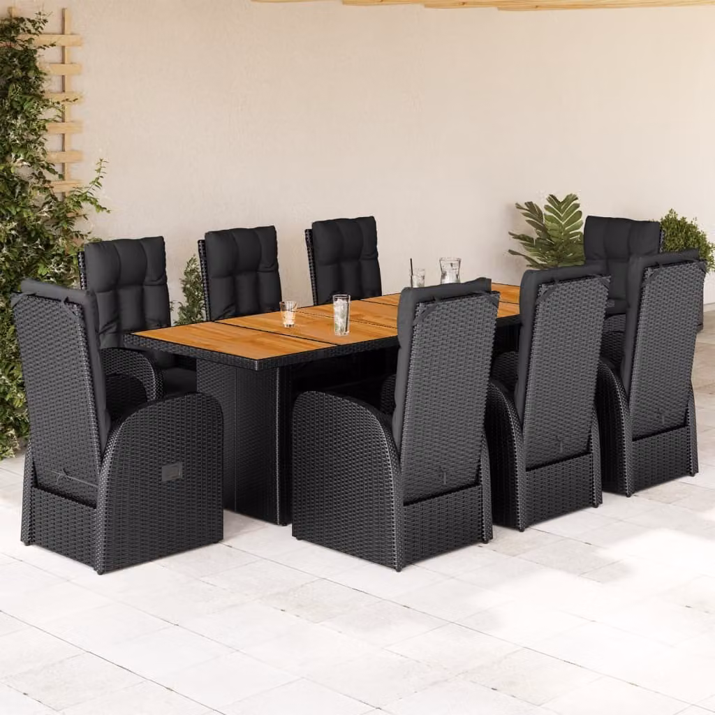 Maison Exclusive - Set da pranzo da giardino 9 pezzi con cuscini in polyrattan nero