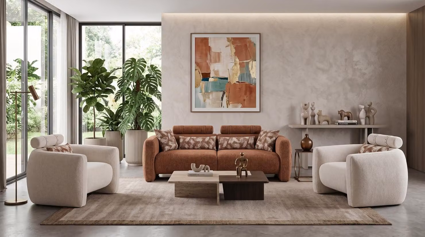 Wohnzimmer Set 3 Sitzer Sofa 2x Sessel Modern Strukturiert Harmonisch