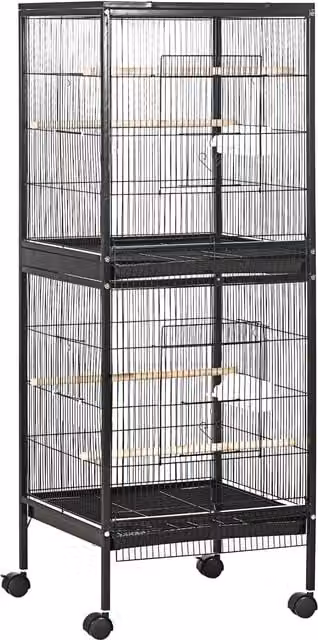 PawHut Gabbia Voliera per Uccelli per Interni con Ruote e Vassoi Estraibili, 51.5x50x140 cm, Nero