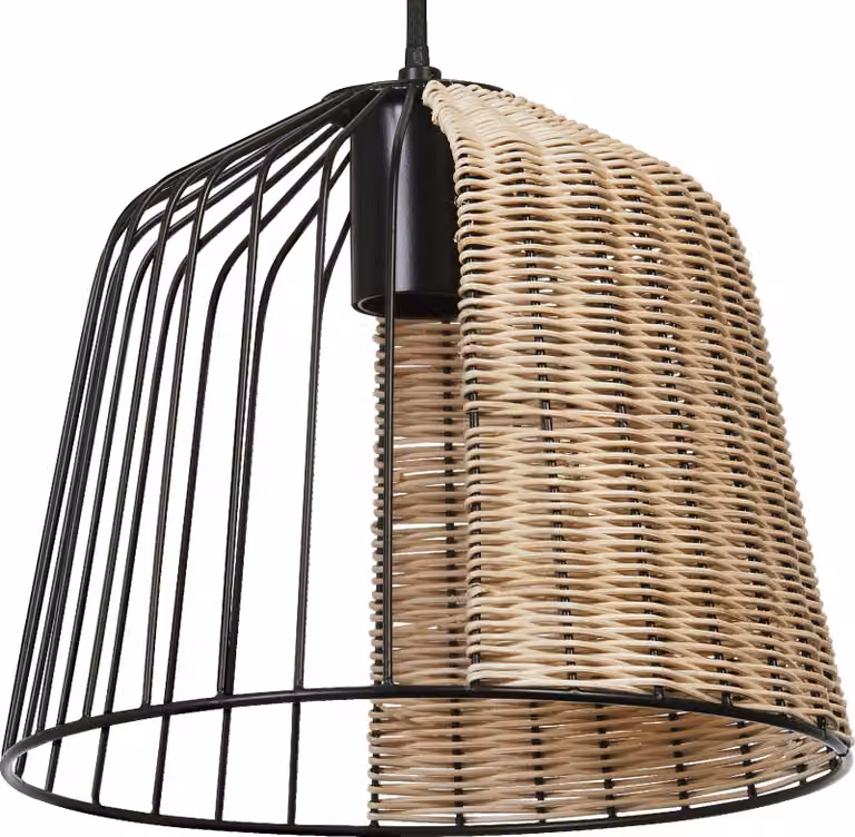 LEDVANCE Decor Cage Bell lampada a sospensione in stile industriale, nero/marrone, alloggiamento a gabbia in metallo e rattan, attacco E27, diametro 260 mm, facile installazione, lampadina non inclusa