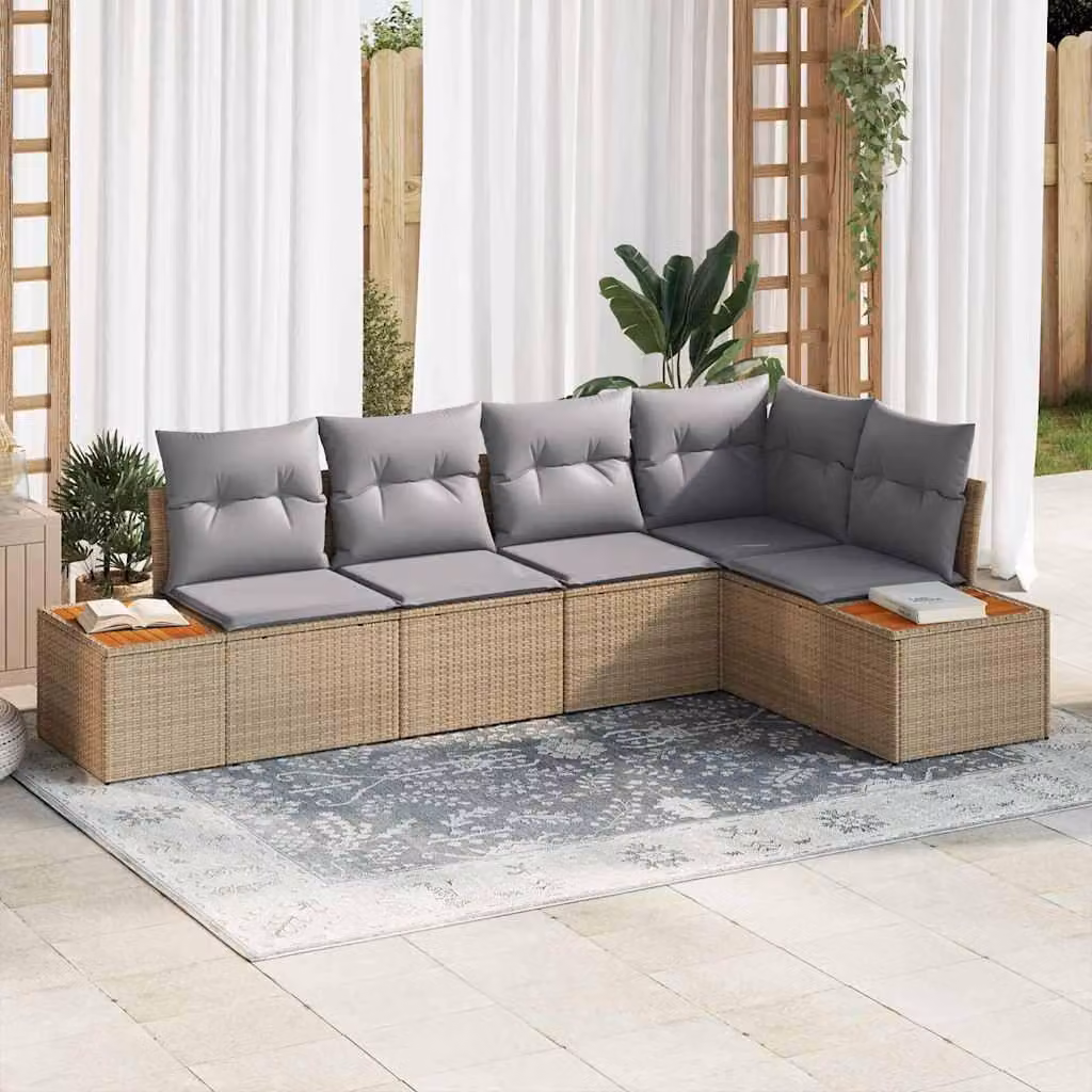 Maison Exclusive - Set Divano da Giardino con cuscino 5 pcs Beige Poly Rattan