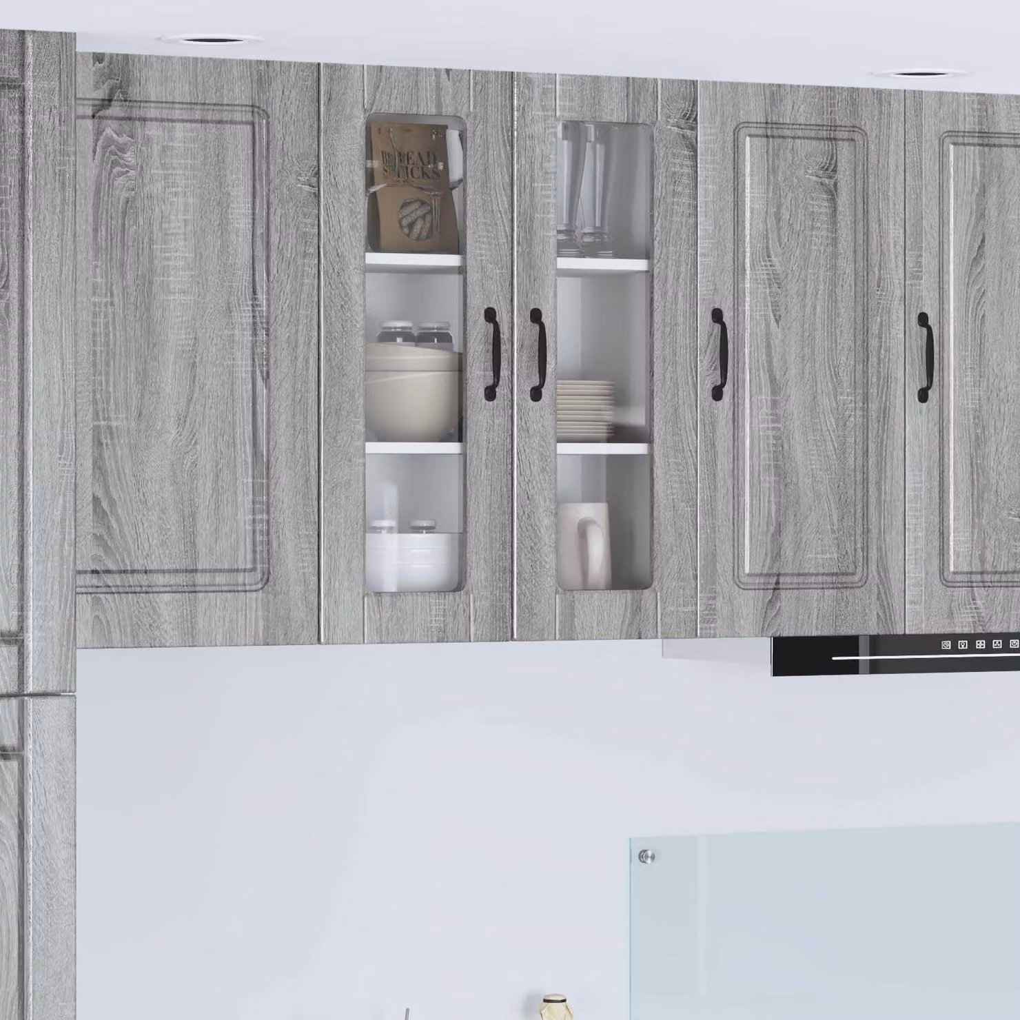 Mobile da parete PORTO vidaXL in legno e vetro, Grigio Sonoma, L 60 x P 31 x H 80 cm