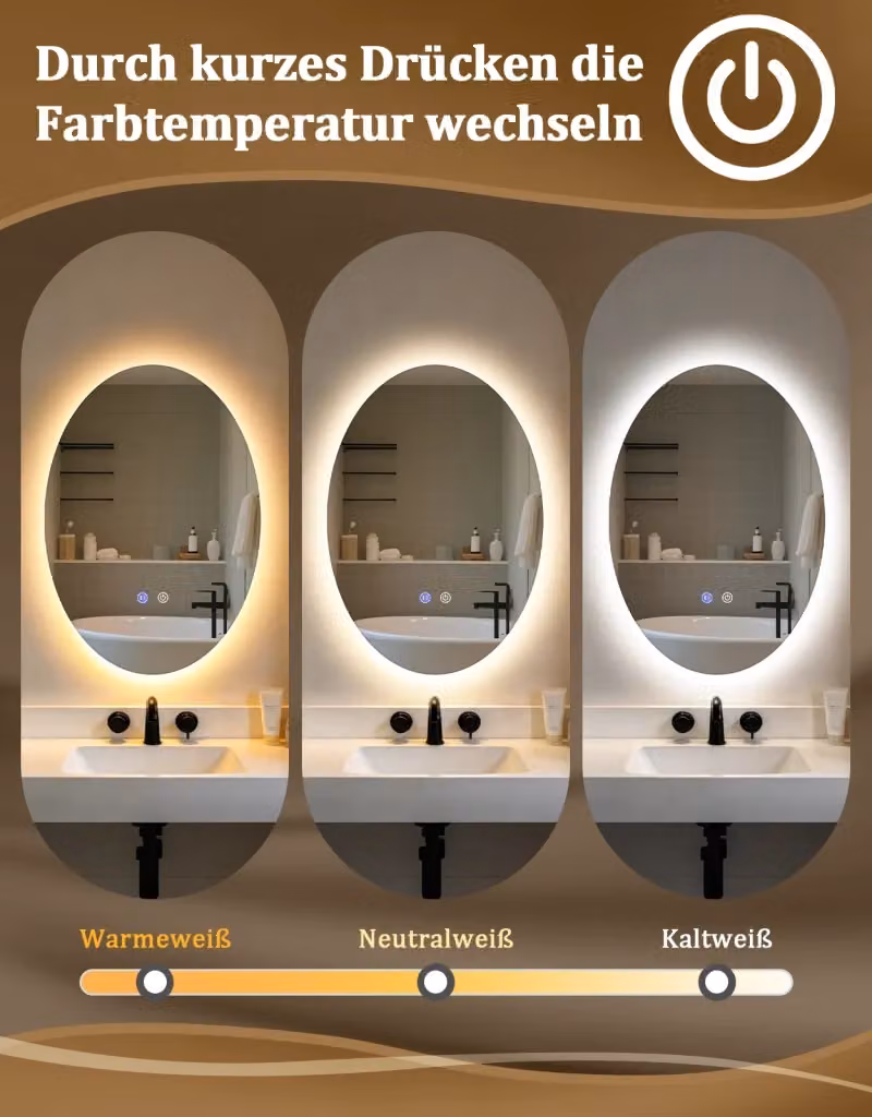ZMH Specchio da bagno ovale con LED, interruttore touch e funzione dimmerabile, bianco, L: 60 cm, H: 80 cm – 2
