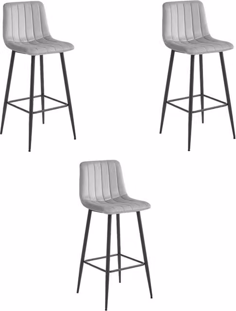 Sgabello da bar VALORA POZZA - Velluto grigio argento con gambe nere x 3