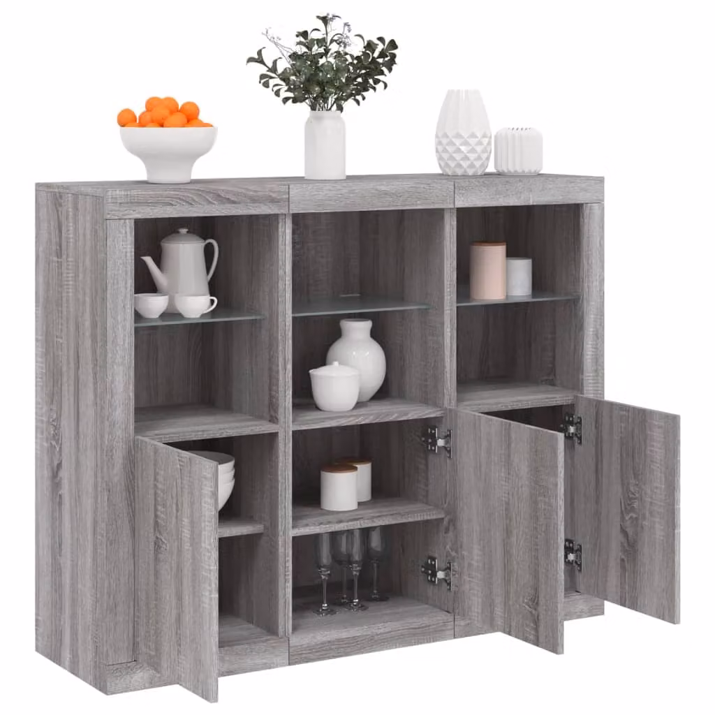 Set di 3 credenze moderne vidaXL con luci LED integrate in legno e MDF, colore grigio