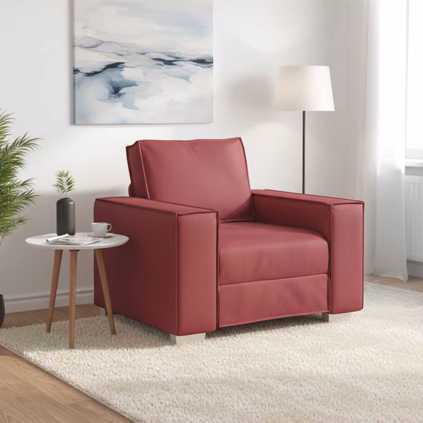 Poltrona Sofa vidaXL in Pelle Sintetica Rosso, Design Moderno con Braccioli per Soggiorno