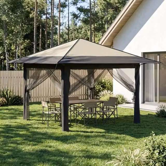 Gazebo con 4 Pareti 3,3 x 3,3 m Crema e Antracite 42036815