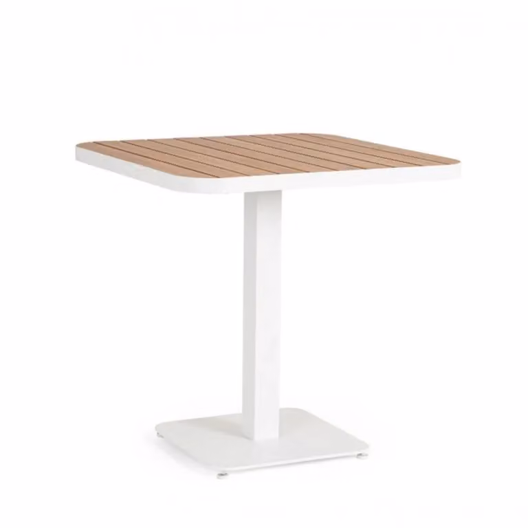 Tavolo BELMAR effetto legno e struttura alluminio bianco 75×75 cm