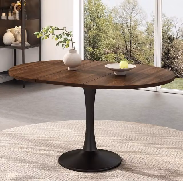 Tavolo da pranzo ovale allungabile 100/140x100x75 cm; MDF; colore noce