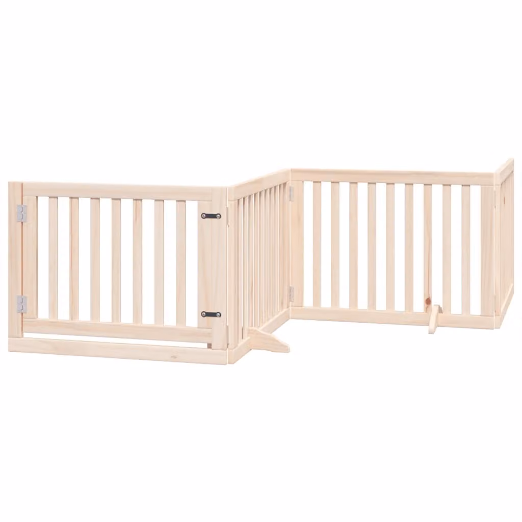 Cancelletto per cani con porta pieghevole 4 pannelli 320 cm in legno di pioppo