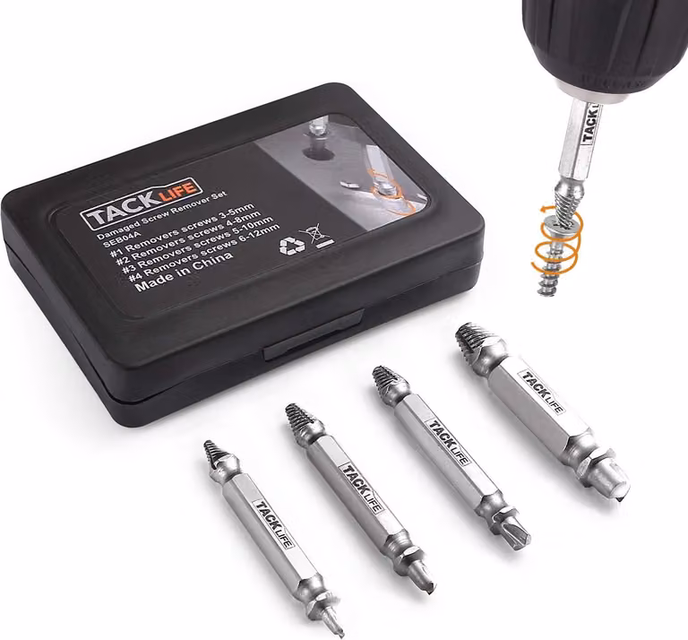 Set di estrattori per viti danneggiate Tacklife, 4 pezzi con custodia - SEB04A