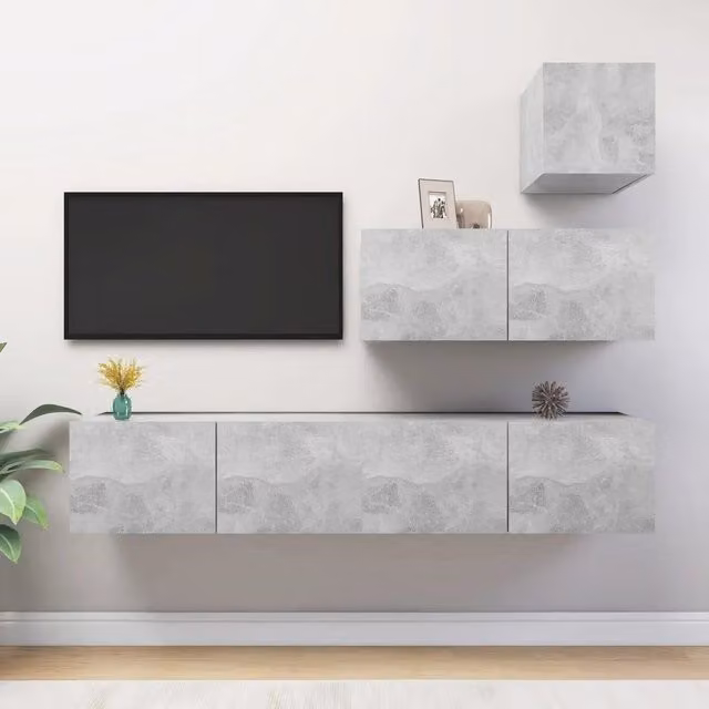 Set di mobili porta TV moderno vidaXL in legno multistrato grigio opaco per soggiorno
