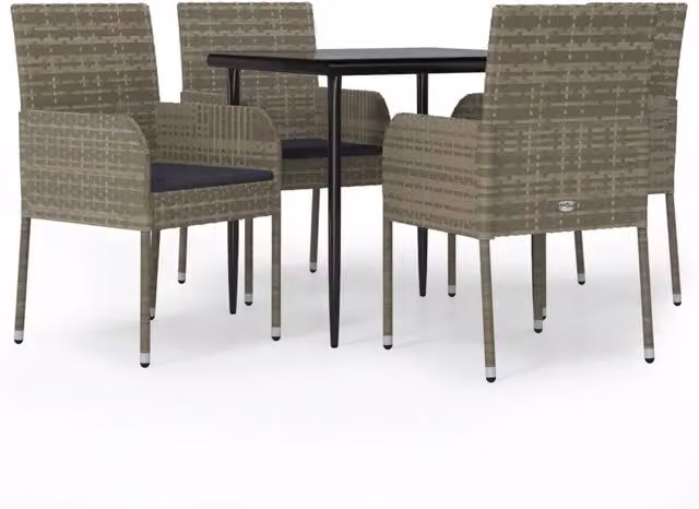 Set da Pranzo Giardino 5pz | Set Salotto da Giardino Nero e Grigio con Cuscini Polyrattan