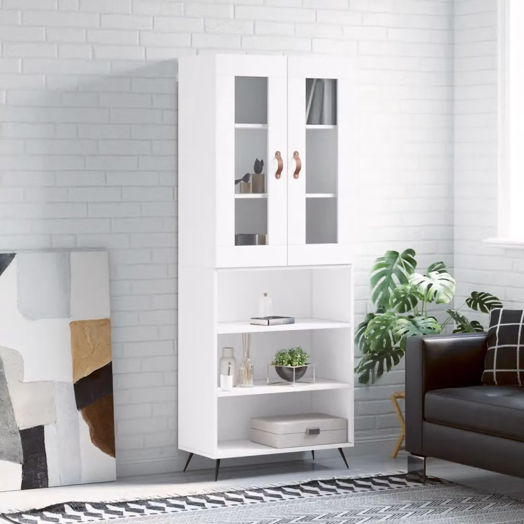Credenza moderna vidaXL bianca con ante in vetro e ripiani interni, L/P/H: 69,5 x 34,0 x 180,0 cm
