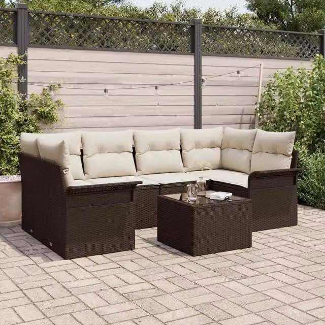 Set Divano da Giardino 7 pcs 6-Seater Marrone e Crema 3353927