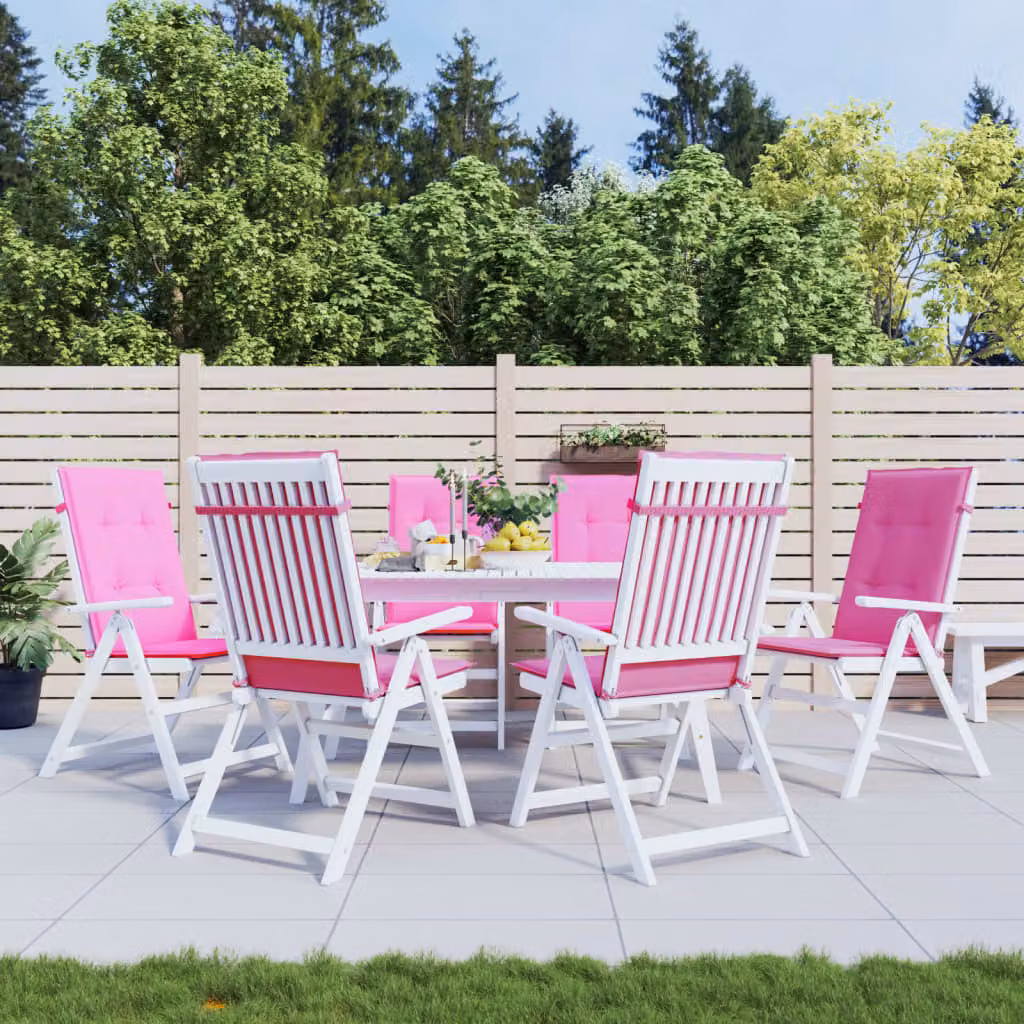 Set di 6 cuscini per sedia con schienale alto vidaXL in tessuto rosa, resistenti all'acqua e ai raggi UV