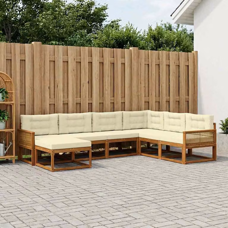 Set di divani da esterno vidaXL 8 pz in legno di acacia con cuscini, forma a L, colore marrone e beige