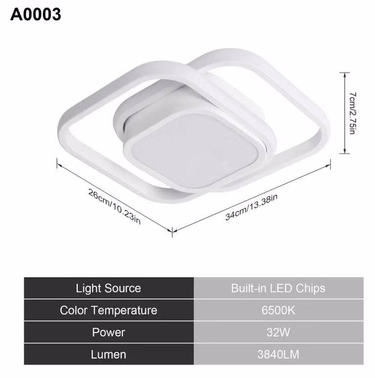Pannello LED per soffitto - Modello A0003 - Quadrato - Bianco - 32 W - 6500 K - Luce bianca fredda - Alluminio