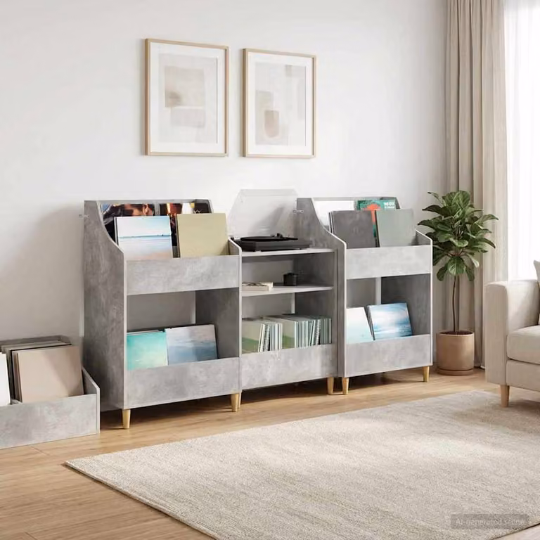Set di 3 mensole per media modern vidaXL in legno e MDF, colore grigio, L 212 cm x P 46 cm x H 112 cm