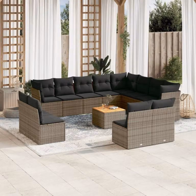 Maison Exclusive - Set Divani da Giardino 13 pz con Cuscini Grigio in Polyrattan