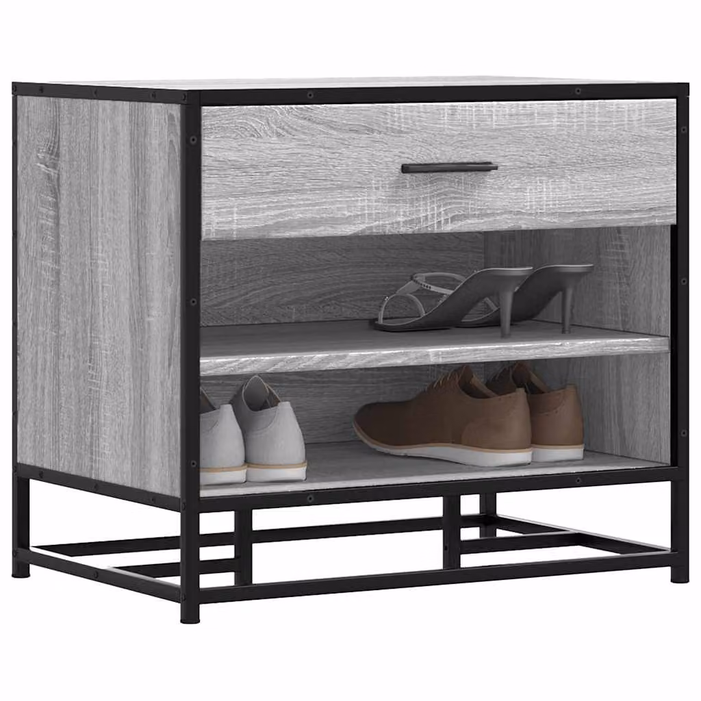 Panca portaoggetti e porta scarpe vidaXL in stile industriale, Grigio Sonoma, Legno e Metallo, L: 60,0 cm, P: 40,0 cm, H: 53,5 cm