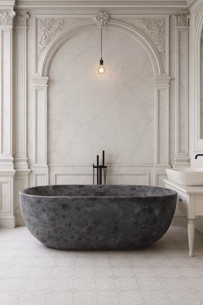 Casa Padrino Vasca da bagno freestanding in marmo antracite 178 cm
