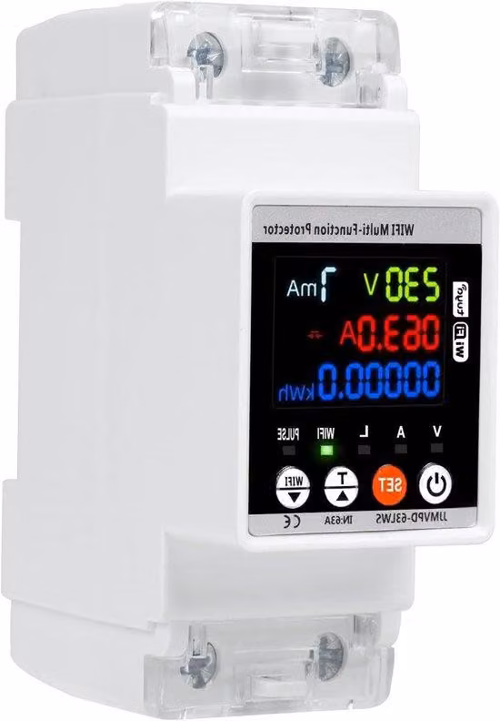 Contatore elettrico su guida DIN - Protezione delle apparecchiature - 63 A - Bianco - Funzioni regolabili