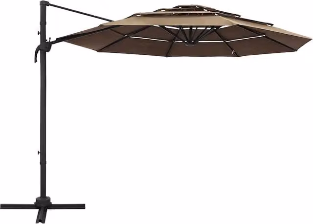 Ombrello a sbalzo con 4 livelli e palo in alluminio, copertura in poliestere, L: 300 x P: 300 cm, colore beige o marrone