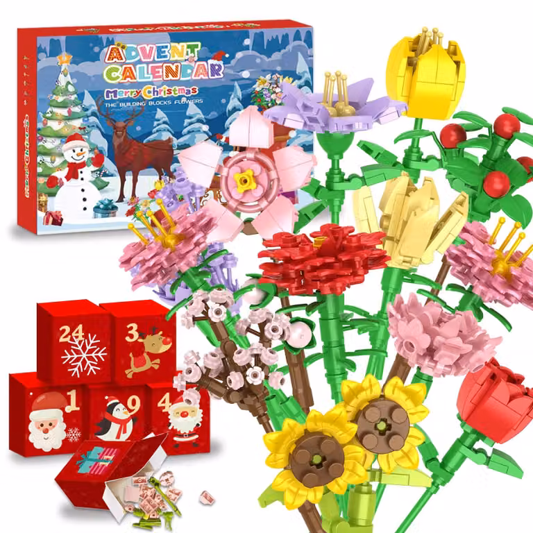 Calendario dell'Avvento 2025: fiori in legno, 24 giorni, 24 fiori colorati, giocattolo per bambini
