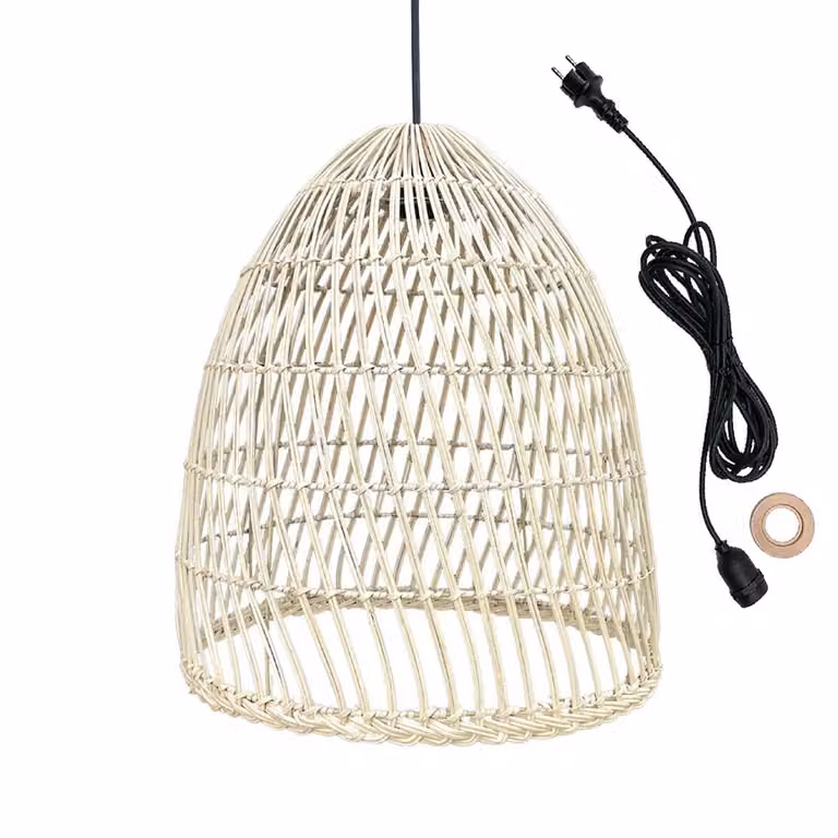 Lampada a sospensione per esterni PAULO OUTDOOR CABLE in rattan naturale in stile bohémien Lunghezza cavo 5m