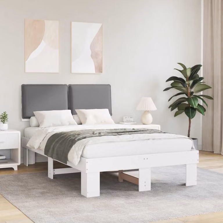 Letto con Testiera Rivestita vidaXL in Legno di Pino Grigio 120 x 200 cm