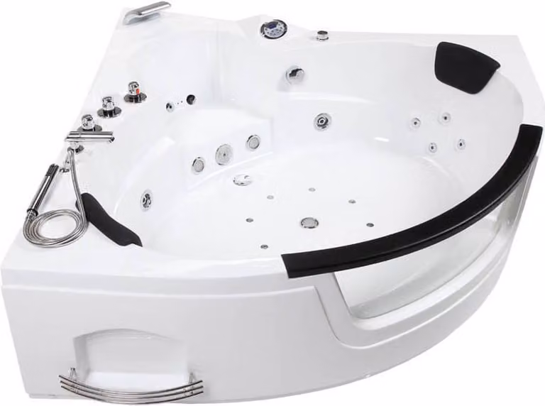 Home Deluxe - Whirlpool - Laguna L Mini - Bianco, dimensioni: 135x135x65cm, incl. radio, riscaldamento e terapia della luce I Vasca ad angolo per 2 persone, vasca interna