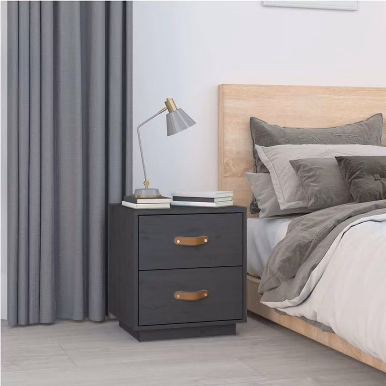 vidaXL Comodino Moderno in Legno di Pino Grigio L: 40 cm, P: 34 cm, H: 45 cm