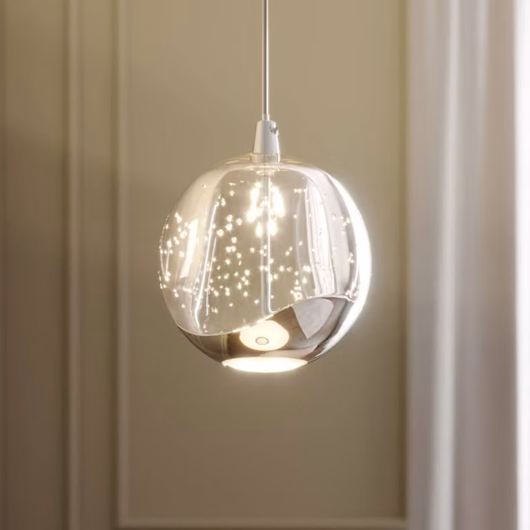 Lampada a sospensione in vetro Hayley Lucande, Chiaro / Trasparente, Soggiorno / Sala da pranzo, Vetro, Moderno, Lampada a sospensione