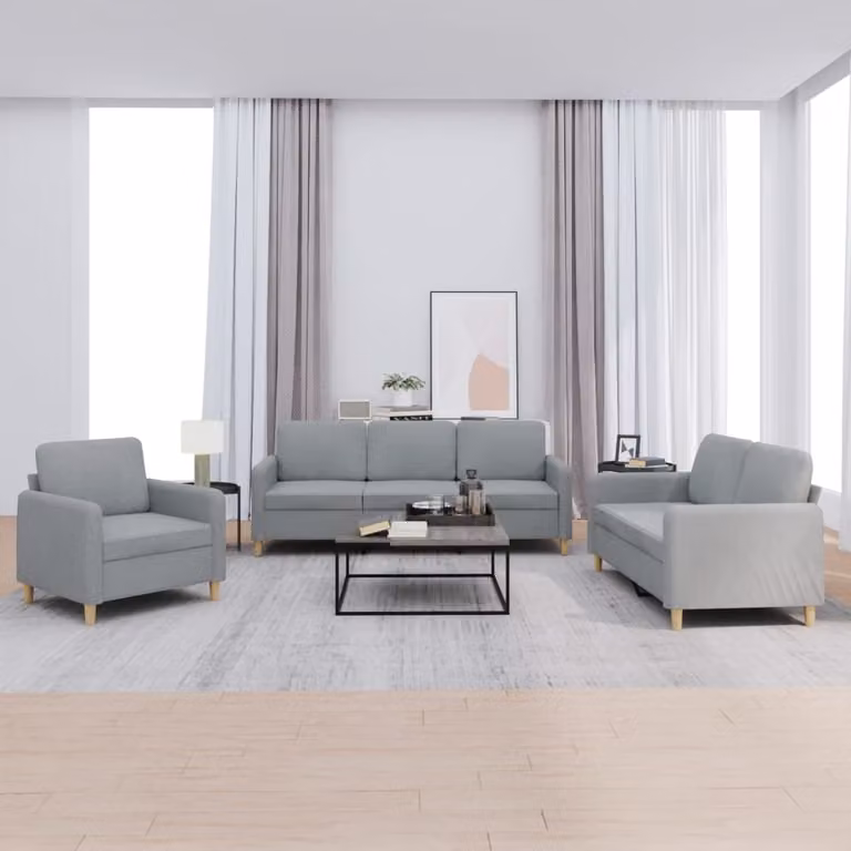 vidaXL Set di Divani 3 Pezzi Moderno in Tessuto Grigio con Cuscini
