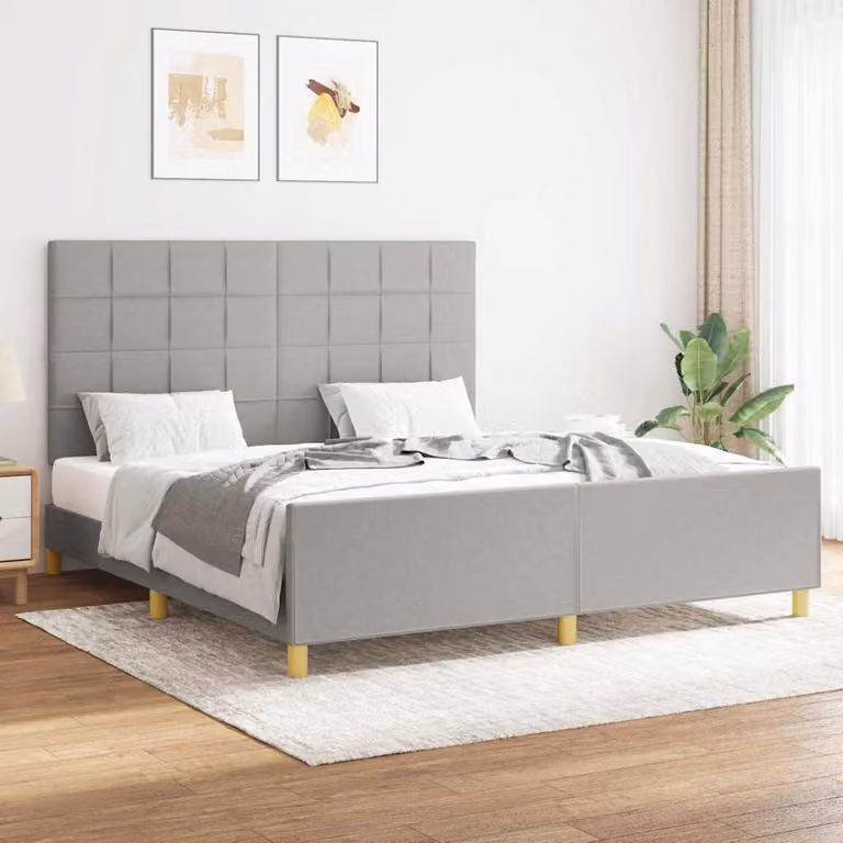 vidaXL Giroletto senza Materasso Moderno in Legno di Larice e Tessuto Grigio L/P/H: 160 x 200 x 76 cm