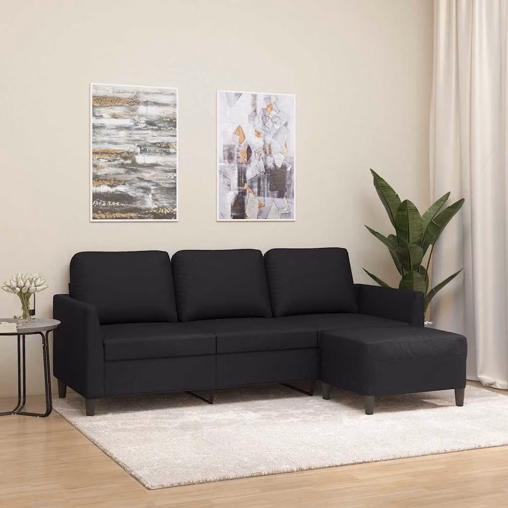 vidaXL Divano a 3 Posti Moderno con Poggiapiedi in Similpelle Nera per Soggiorno L: 200 cm, P: 80 cm, H: 77 cm – 1