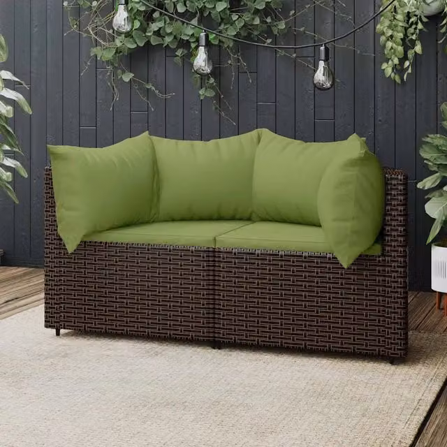 Set di 2 Divani Angolari da Giardino Moderni vidaXL in Polyrattan Marrone con Cuscini