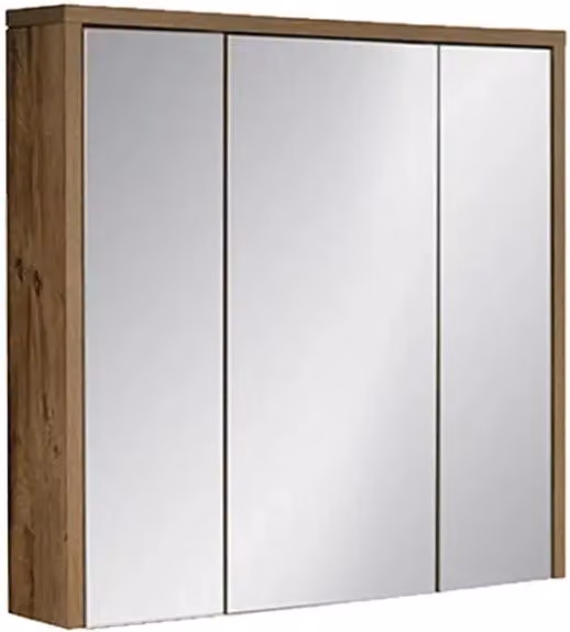 Mobile da bagno sospeso Meublorama GABI con ante a specchio in finitura rovere e grigio, stile rustico