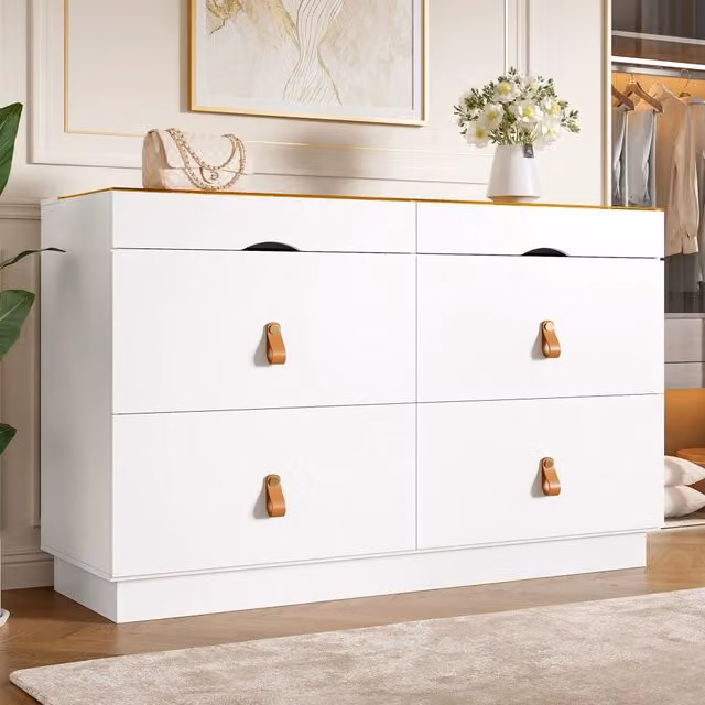 Cassettiera con 6 cassetti e piano in vetro, con scomparti, per camera da letto e cabina armadio, 120 × 40 × 78 cm